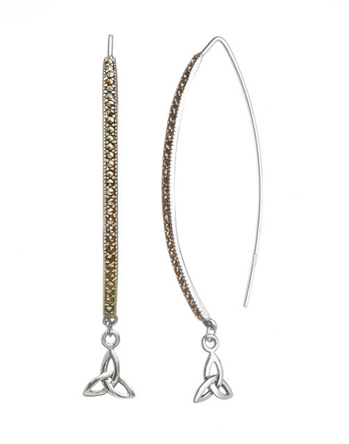 Anu Sterling Silver Marcasite Wishbone Trinity Earrings