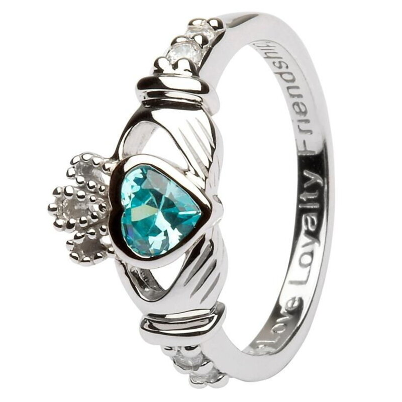 Shanore S/S March Birthstone Claddagh Ring
