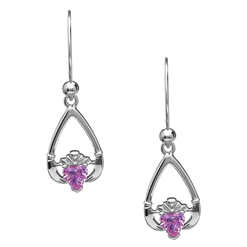 Boru Jewelry Birthstone Claddagh Earrings for Each Month