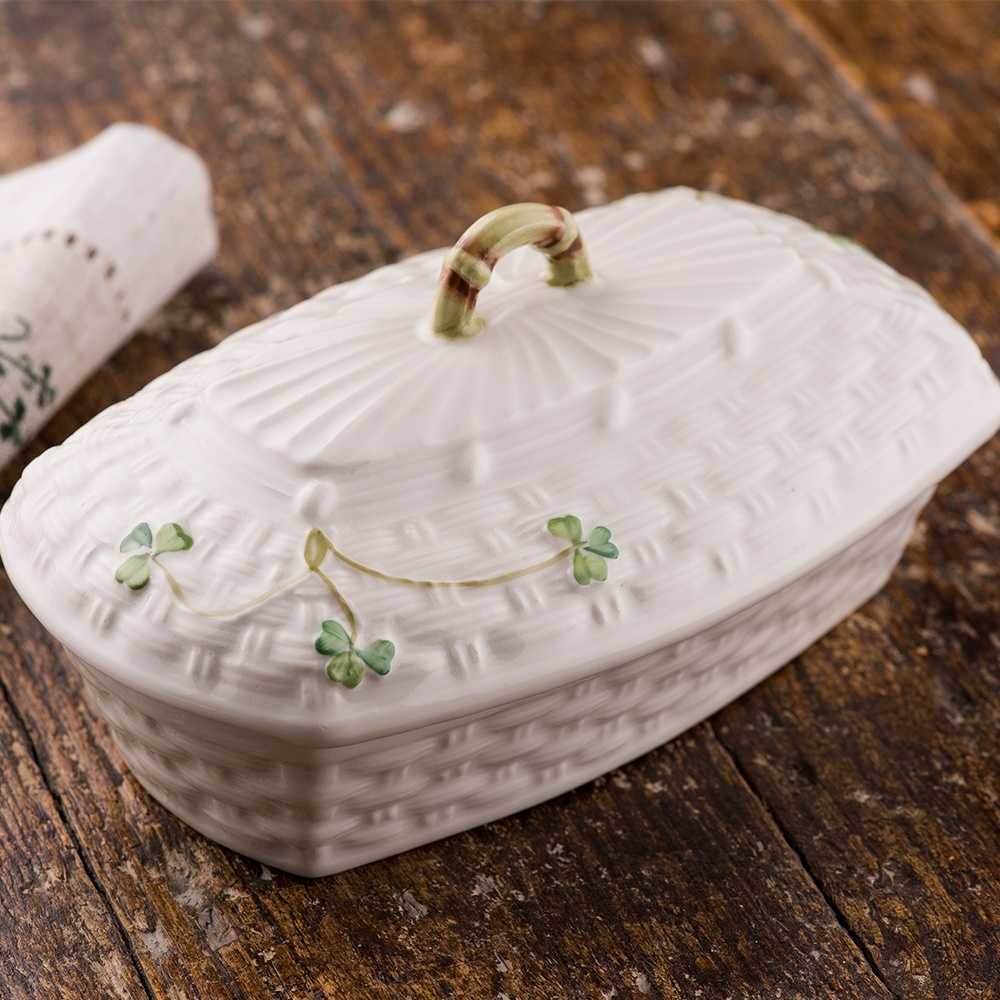 Belleek Classic Shamrock Butter Dish by Belleek