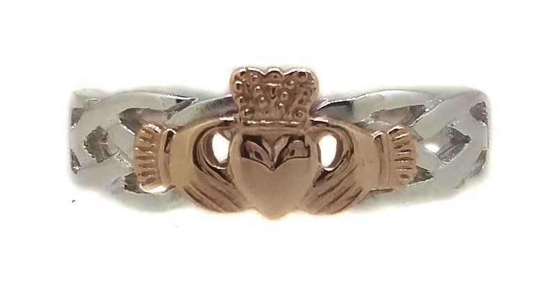 Facet Silver and Rose Gold Claddagh Ring