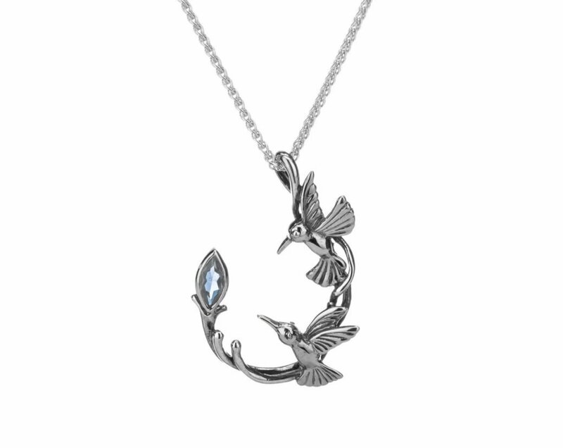 Keith Jack Hummingbirds Necklace: SS with Blue Topaz
