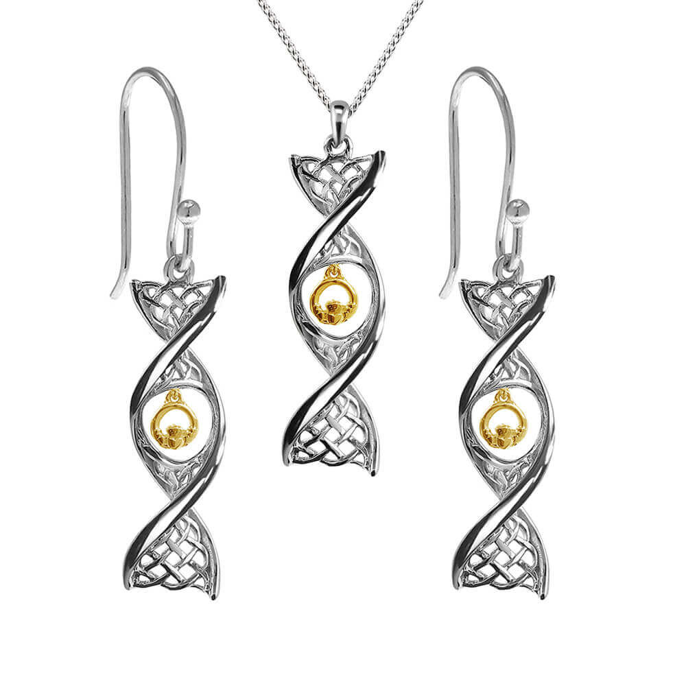 Celtic DNA Jewelry Celtic DNA Earrings Silver + 14k Gold