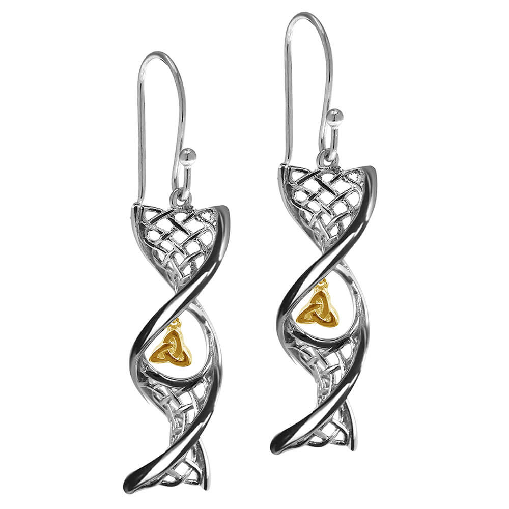 Celtic DNA Jewelry Celtic DNA Earrings Silver + 14k Gold