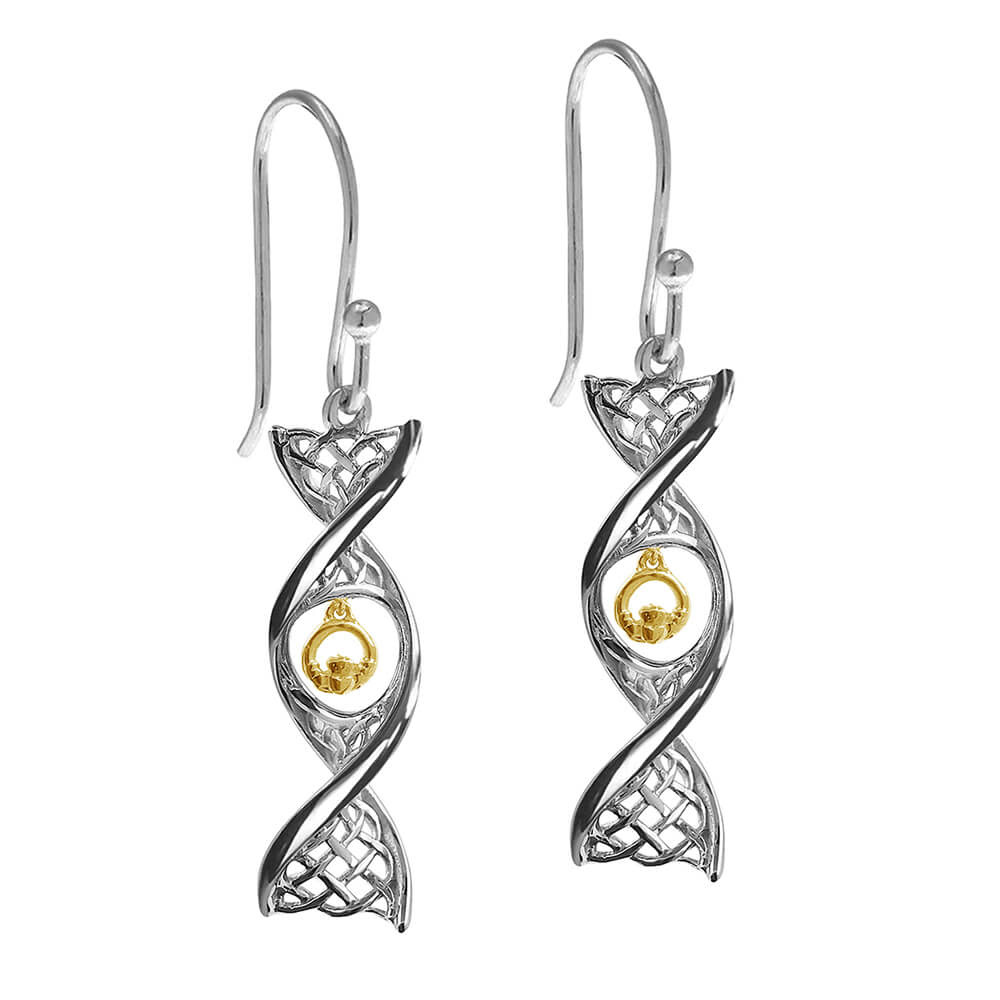 Celtic DNA Jewelry Celtic DNA Earrings Silver + 14k Gold