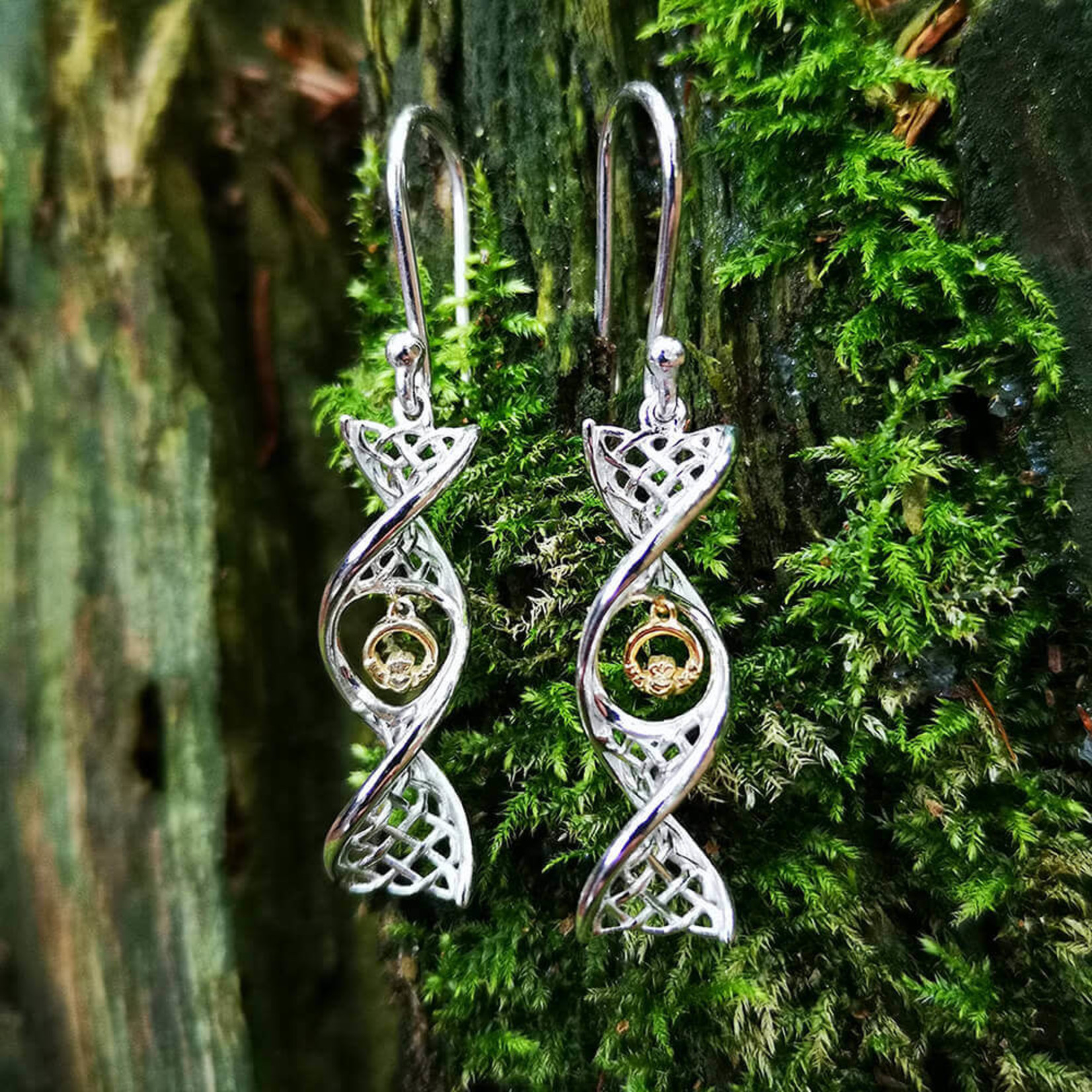 Celtic DNA Jewelry Sterling Silver Celtic DNA Earrings with 14k Gold Charm