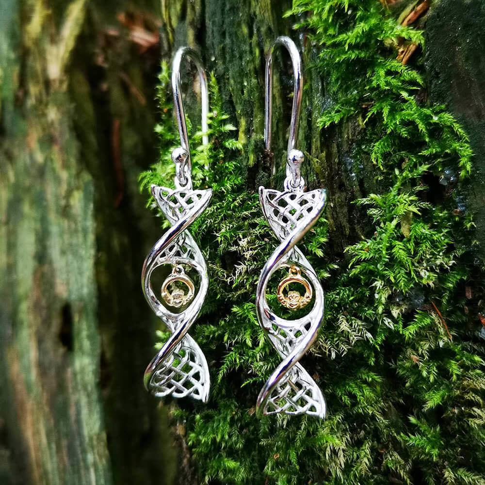 Celtic DNA Jewelry Celtic DNA Earrings Silver + 14k Gold