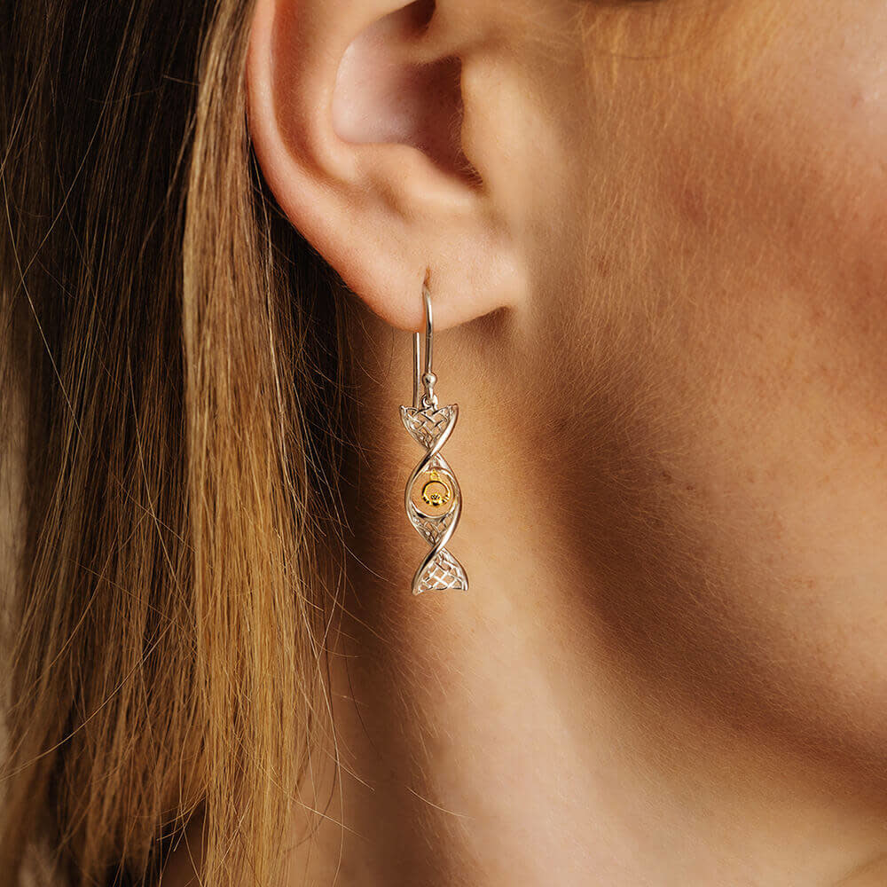 Celtic DNA Jewelry Celtic DNA Earrings Silver + 14k Gold