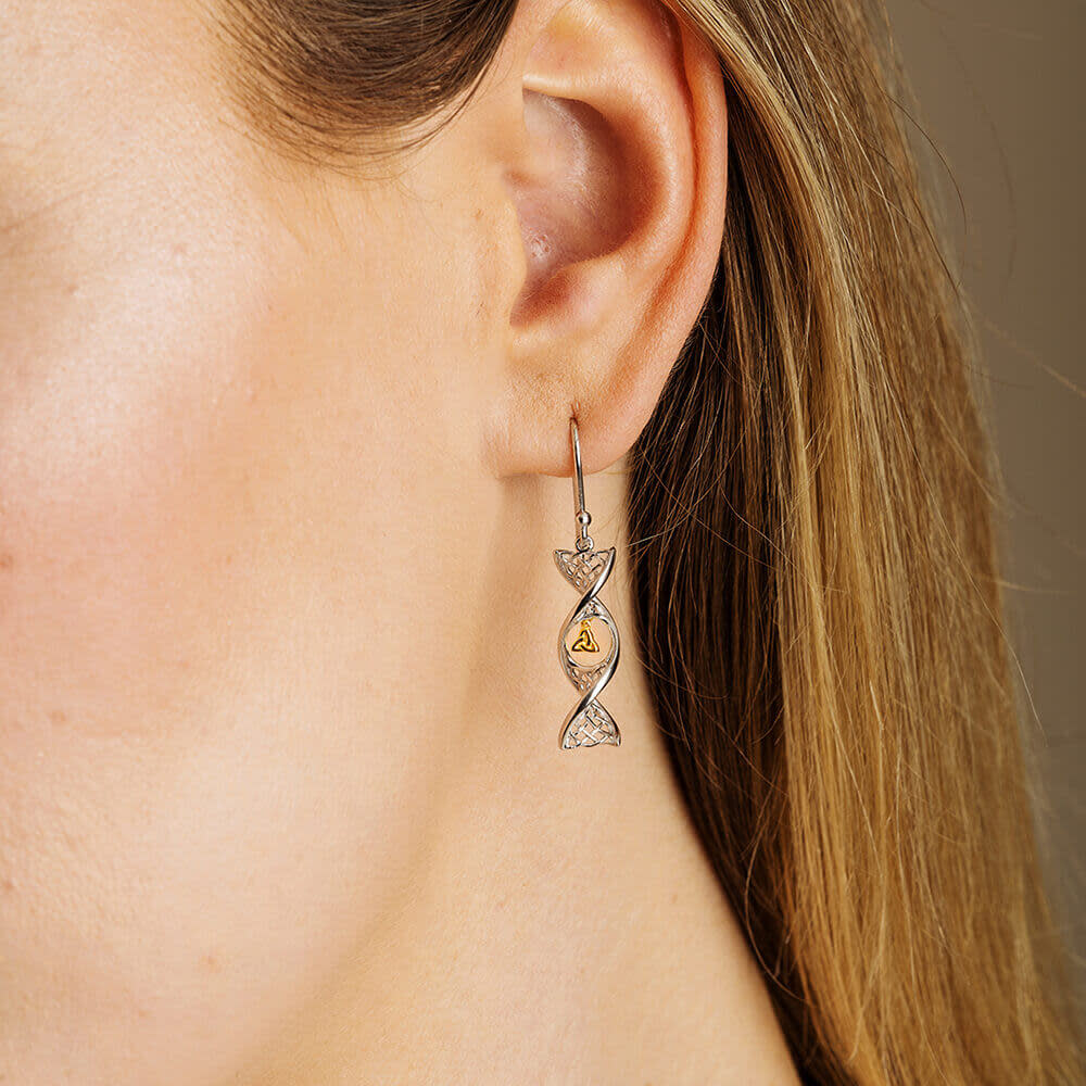 Celtic DNA Jewelry Celtic DNA Earrings Silver + 14k Gold
