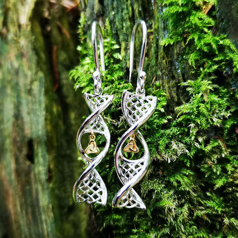 Celtic DNA Jewelry Celtic DNA Earrings Silver + 14k Gold