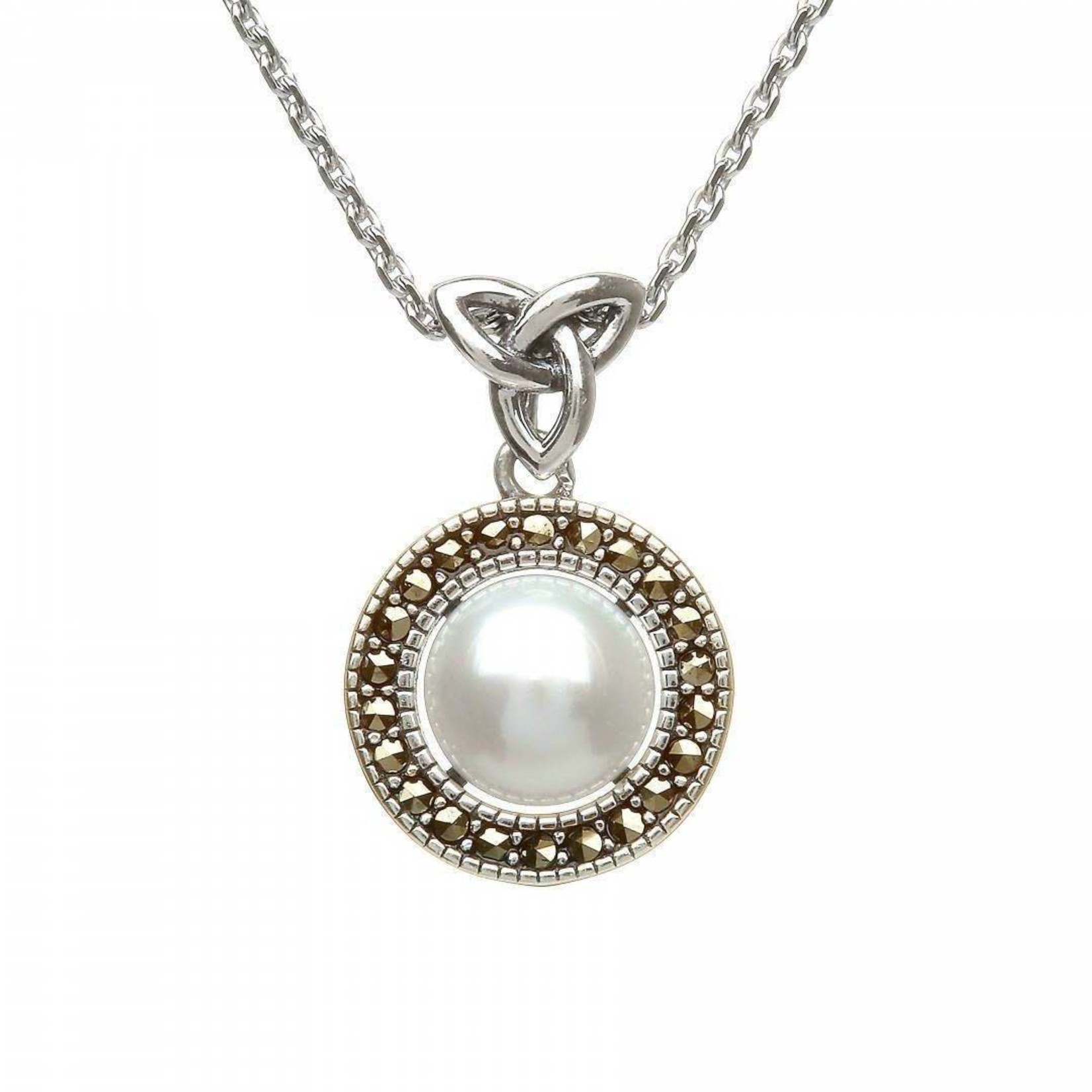 Anu S/S Marcasite Fresh Water Pearl Trinty Necklace