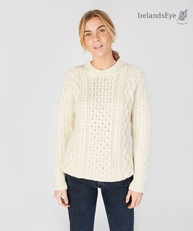 IrelandsEye Knitwear Natural Wool Sweater - Honeycomb Stitch