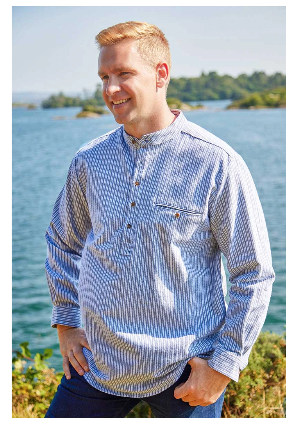 Lee Valley Ireland Adult Grandfather Shirt: Grey/Ivory