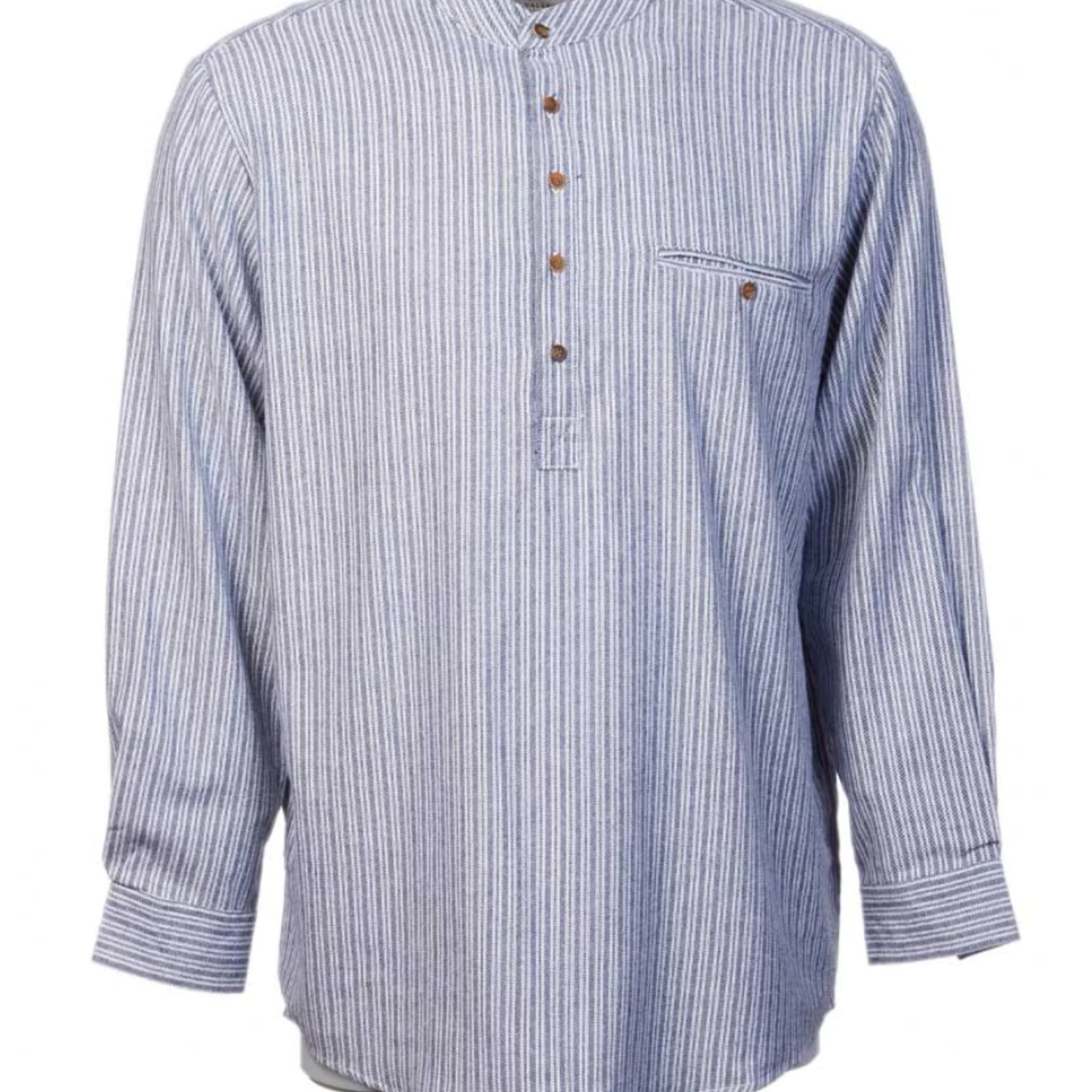 Flannel Grandfather Shirt - Grey Stripe