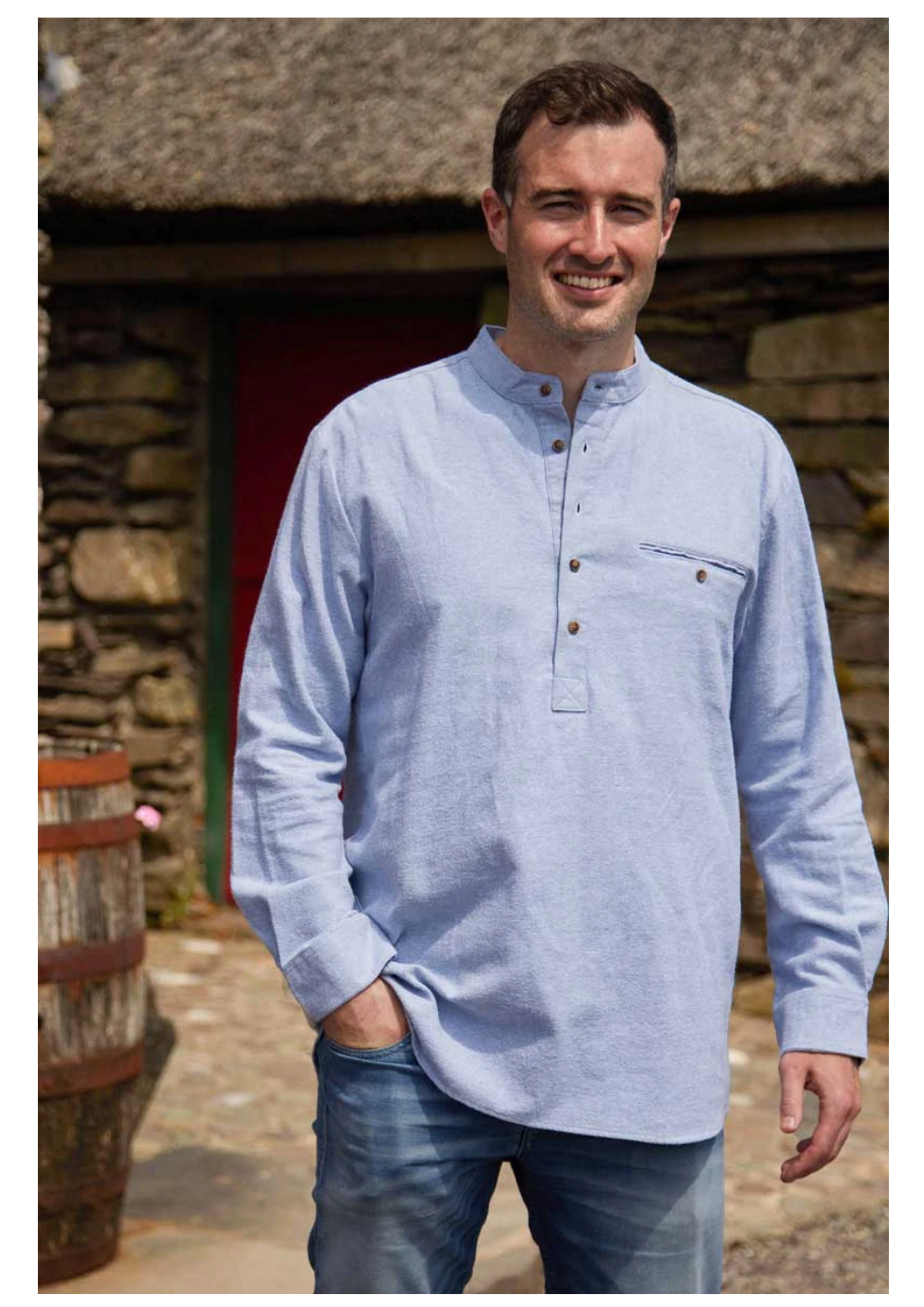 Lee Valley Ireland Flannel Grandfather Shirt: Blue