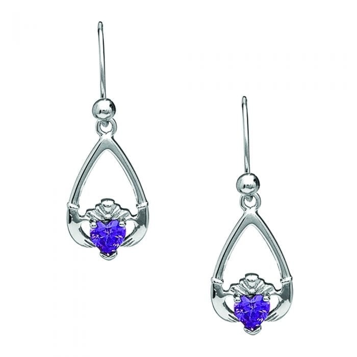 Boru Jewelry Birthstone Claddagh Earrings for Each Month