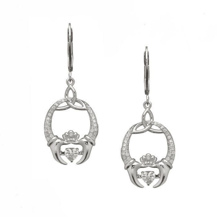 Boru Jewelry Sterling Silver Dancing Stone Claddagh/Trinity Drop Earrings