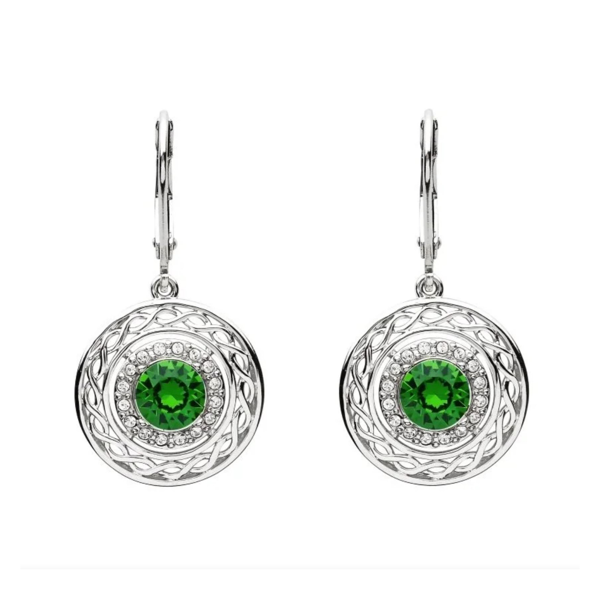 Shanore Sterling Silver Swarovski Green/White Celtic Halo Earrings