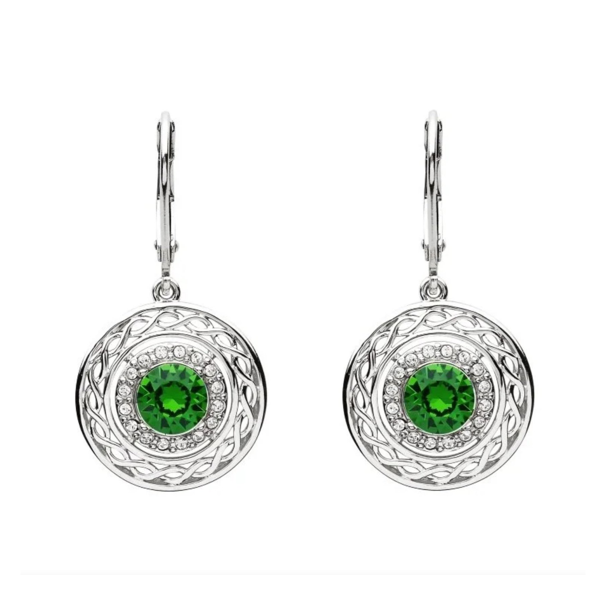 Shanore Sterling Silver Swarovski Green/White Celtic Halo Earrings