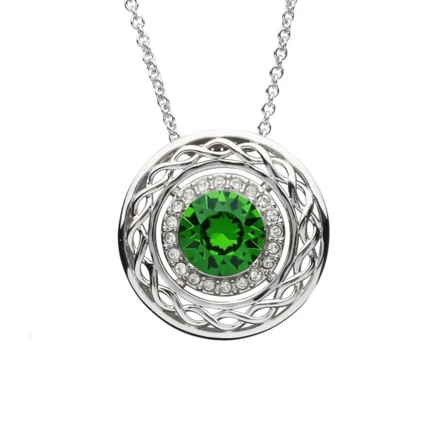 Shanore SS Swarovski Green/White Celtic Halo Necklace