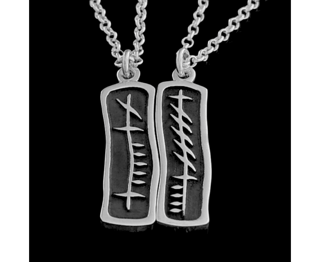 Arnua Ogham Anam Cara Oxidized Necklace Set (18"+20" Heavy Chain)
