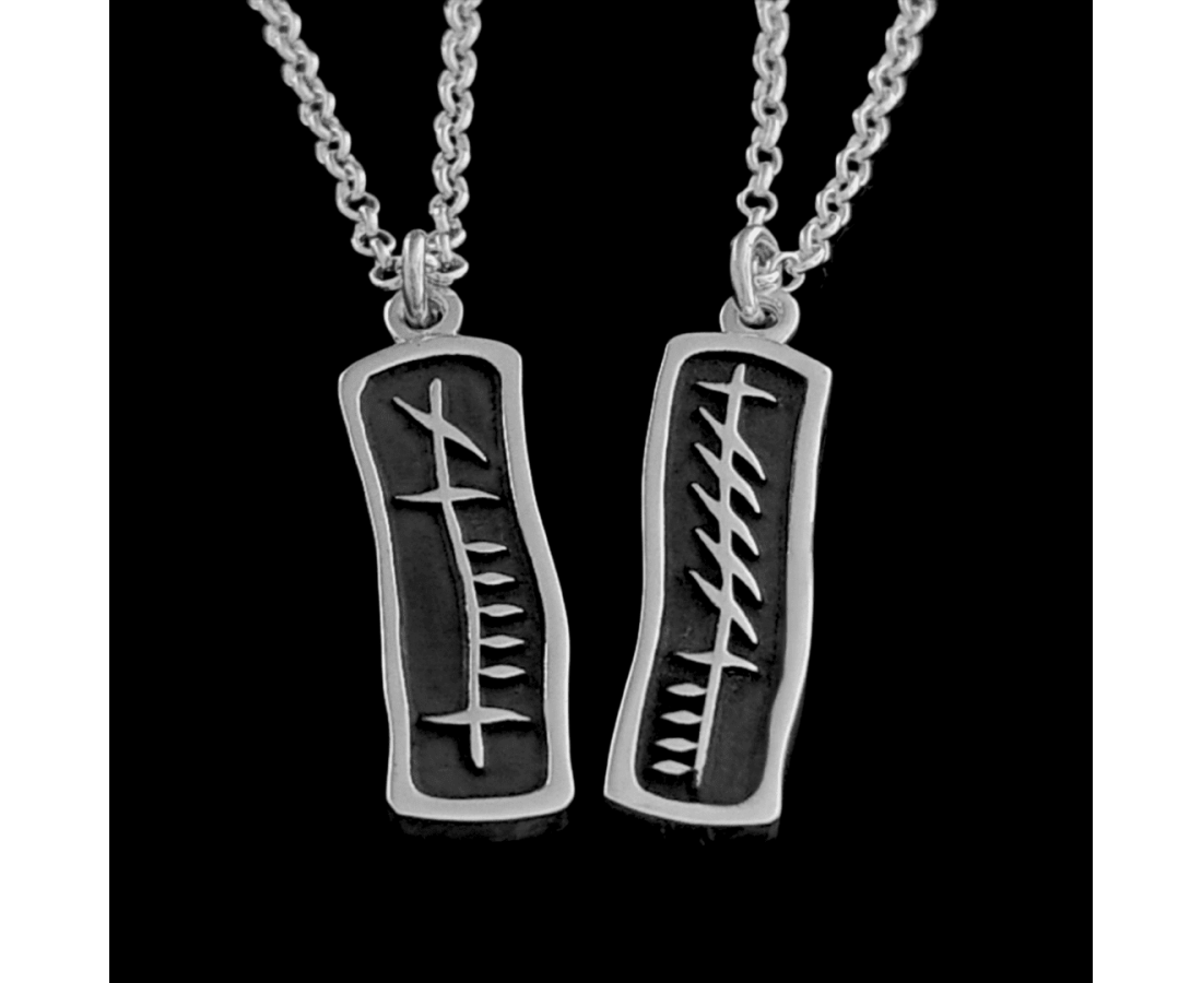 Arnua Ogham Anam Cara Oxidized Necklace Set (18"+20" Heavy Chain)