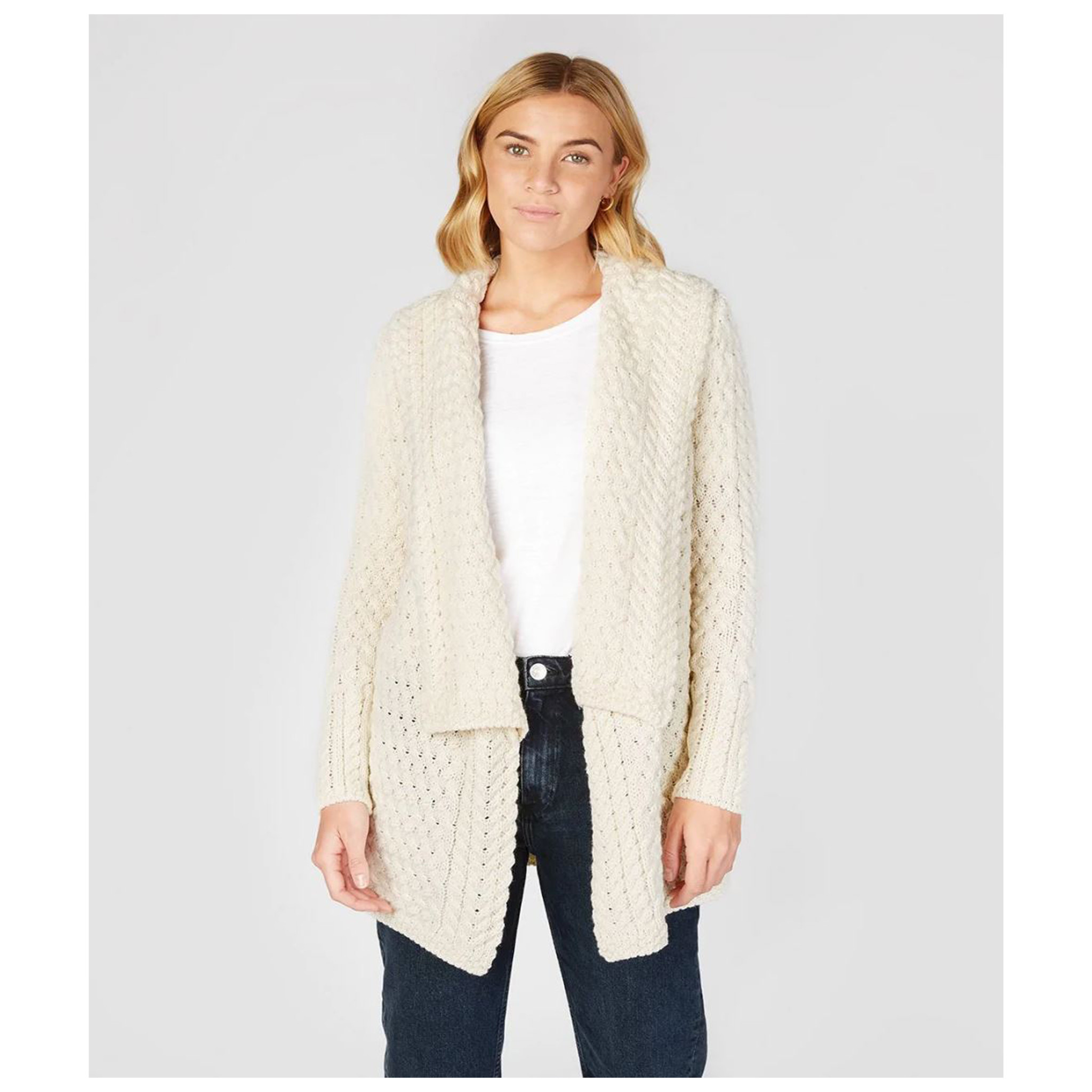 IrelandsEye Knitwear Glenross Waterfall Cardigan: Natural