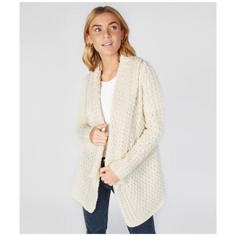IrelandsEye Knitwear Glenross Waterfall Cardigan: Natural