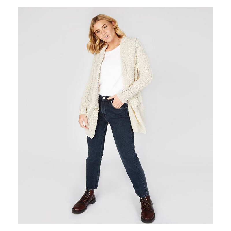 IrelandsEye Knitwear Glenross Waterfall Cardigan: Natural