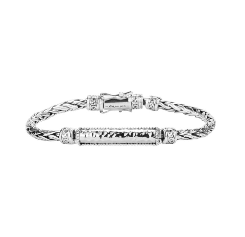 Keith Jack S/S Wheat Link Hammered Bar Bracelet By KJ