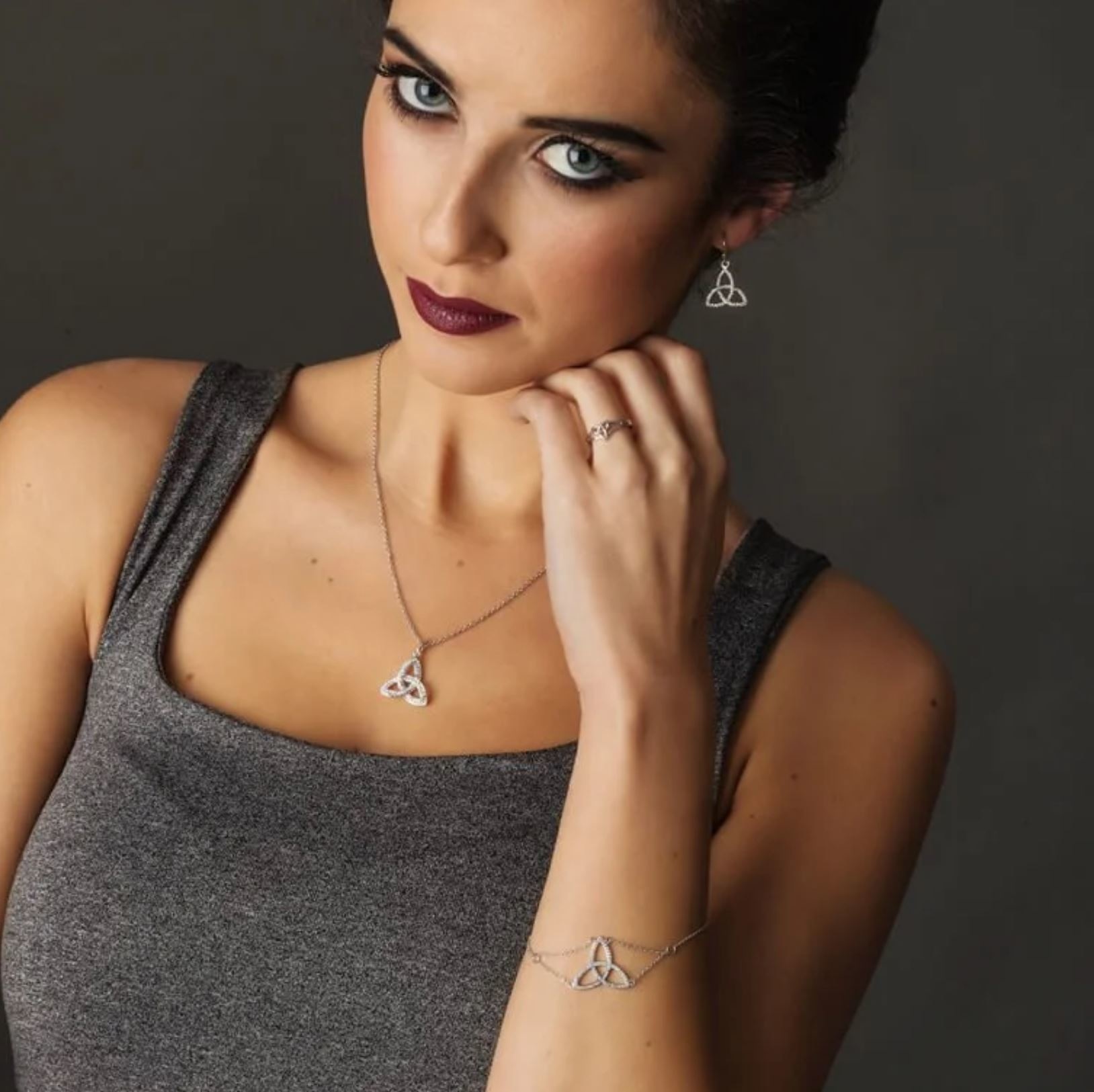 Shanore White Swarovski Trinity Knot Necklace