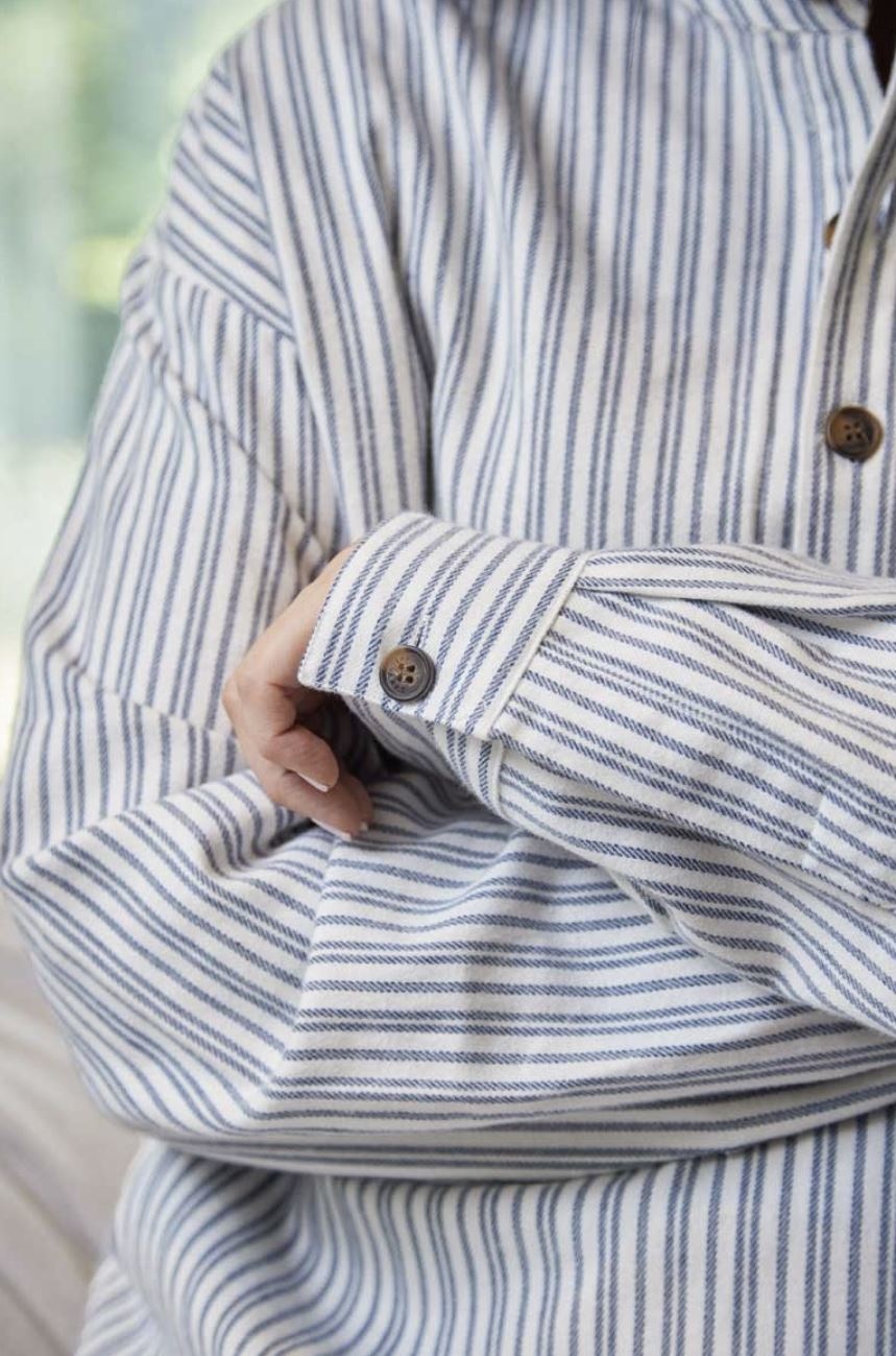 Lee Valley Ireland Lee Valley Flannel Nightshirt: Blue/Ivory