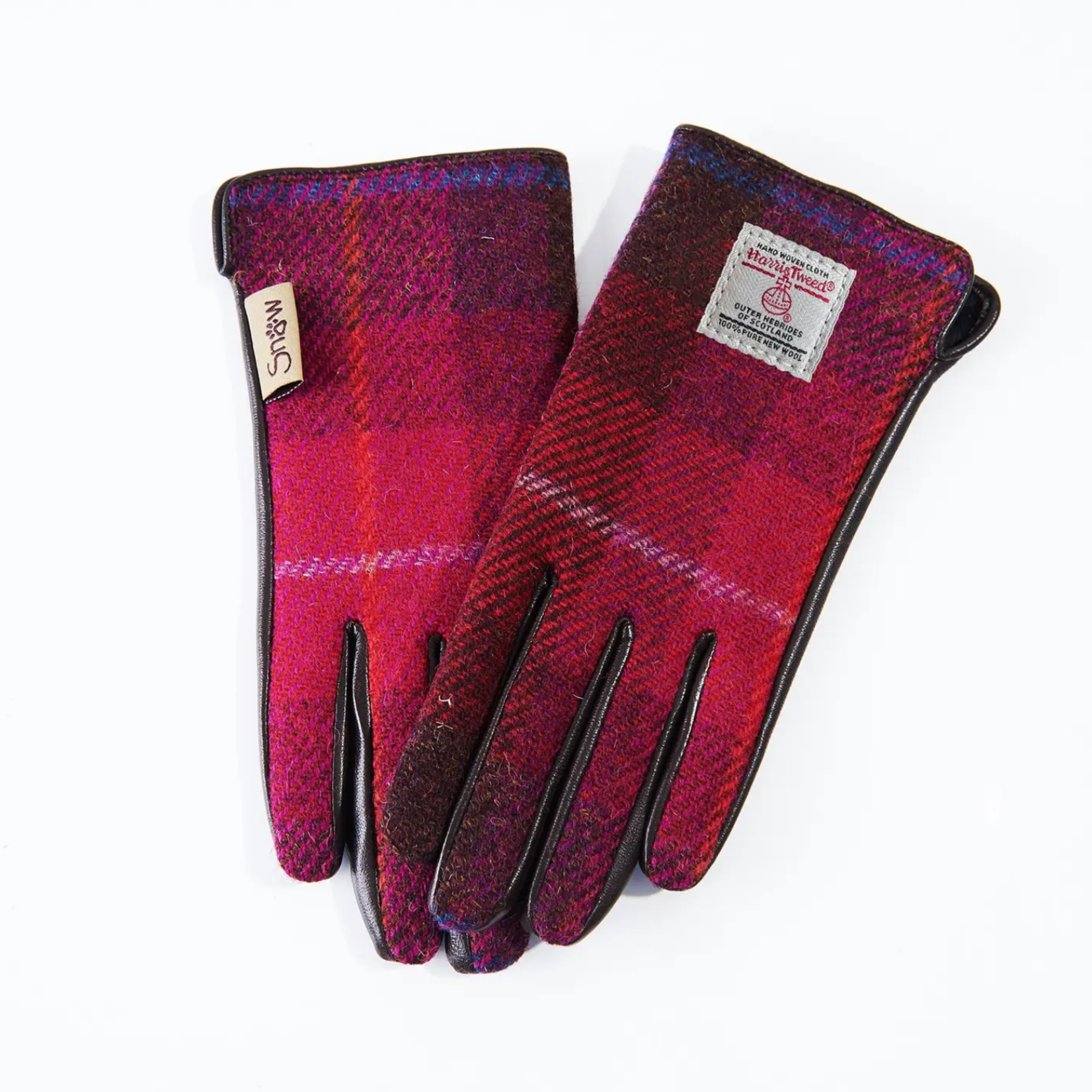 Islander Womens Tweed & Leather Gloves in Fuscia