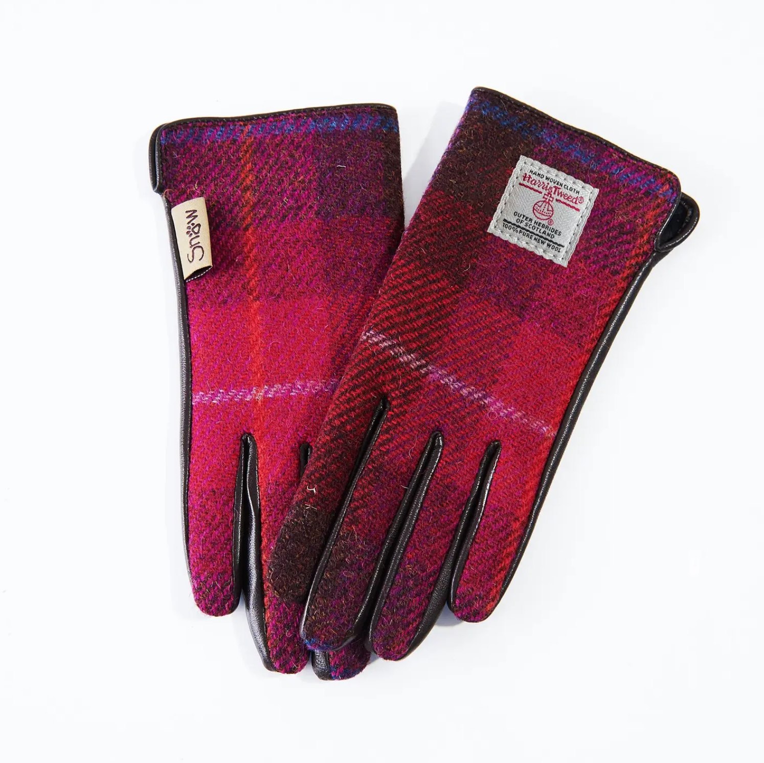 Islander Womens Tweed & Leather Gloves in Fuscia