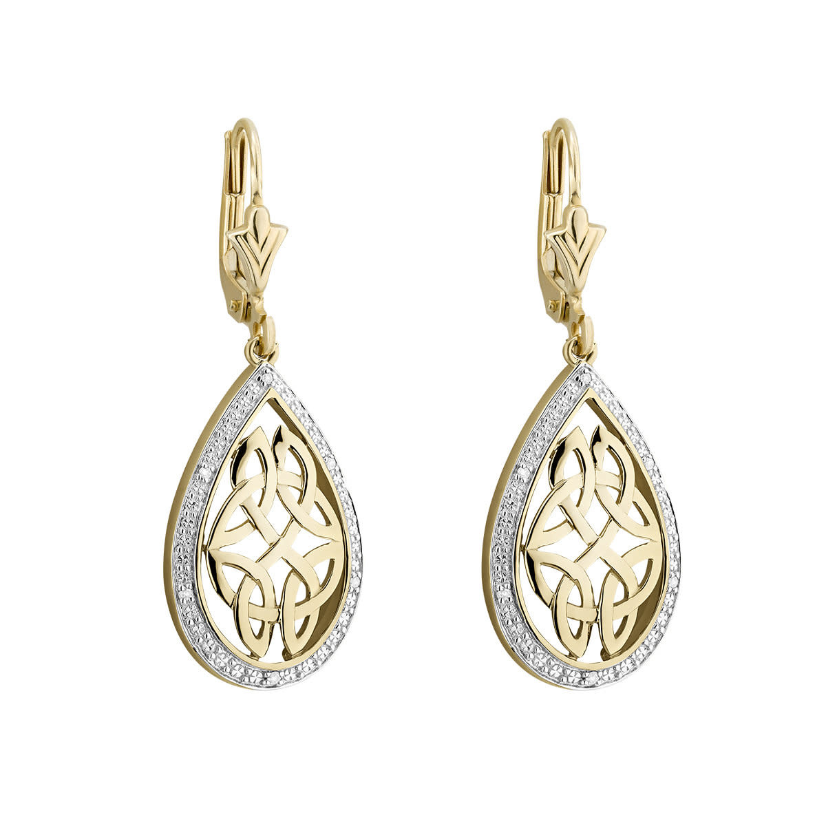 Solvar 10k Celtic Trinity Drop Oval Earrings w/ Diamonds