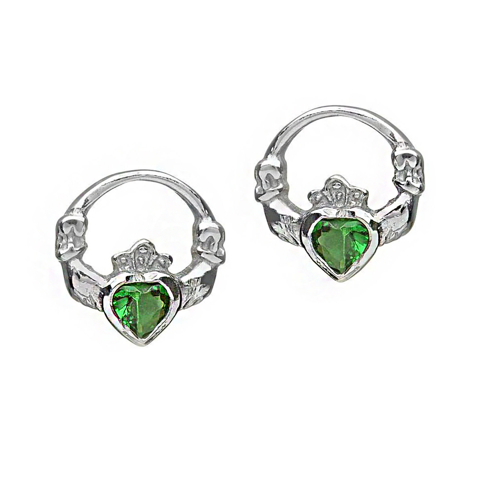 Anu Small Claddagh Stud Earrings with Green CZ