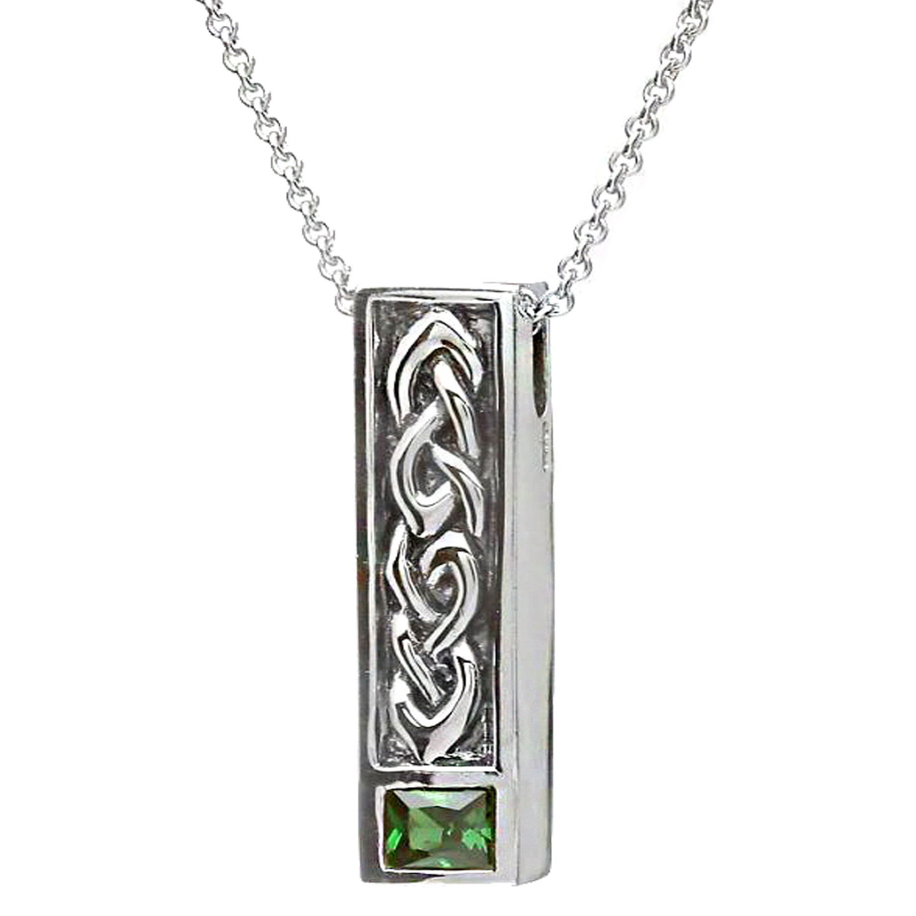 Anu Sterling Silver Celtic Box Necklace with  Green CZ