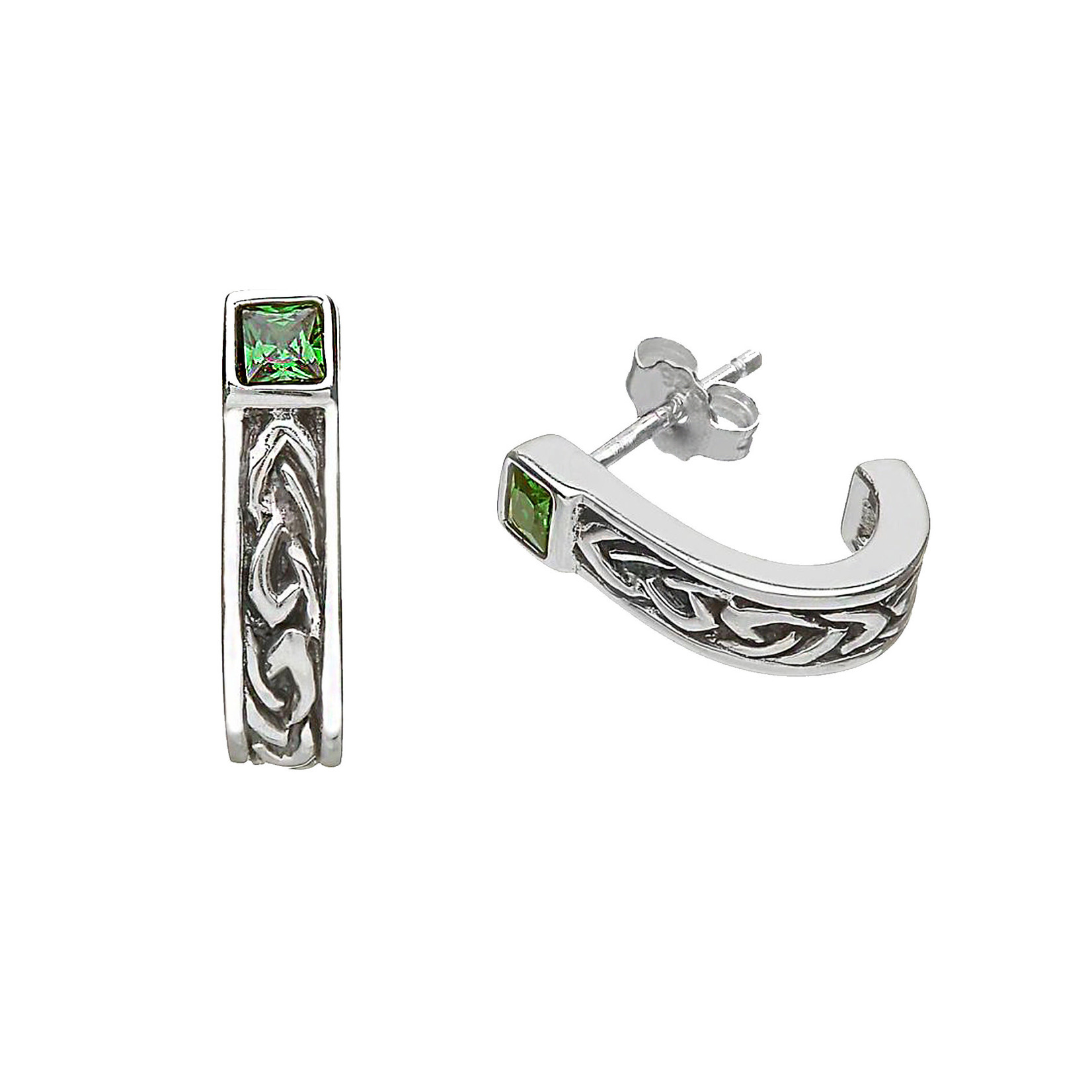 Anu S/S Celtic Huggie Earrings w/ Emerald CZ