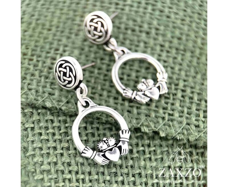 Zaxzo Celtic Claddagh Drop Earrings
