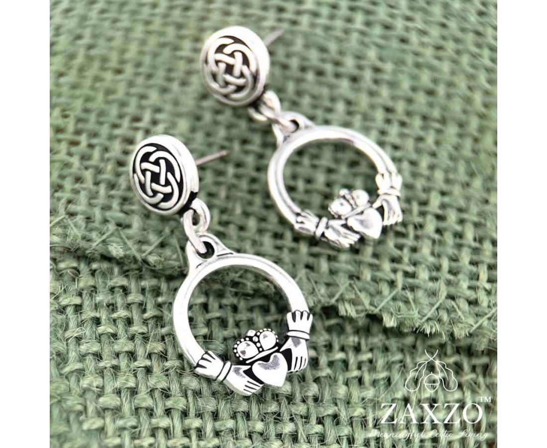Zaxzo Celtic Claddagh Drop Earrings