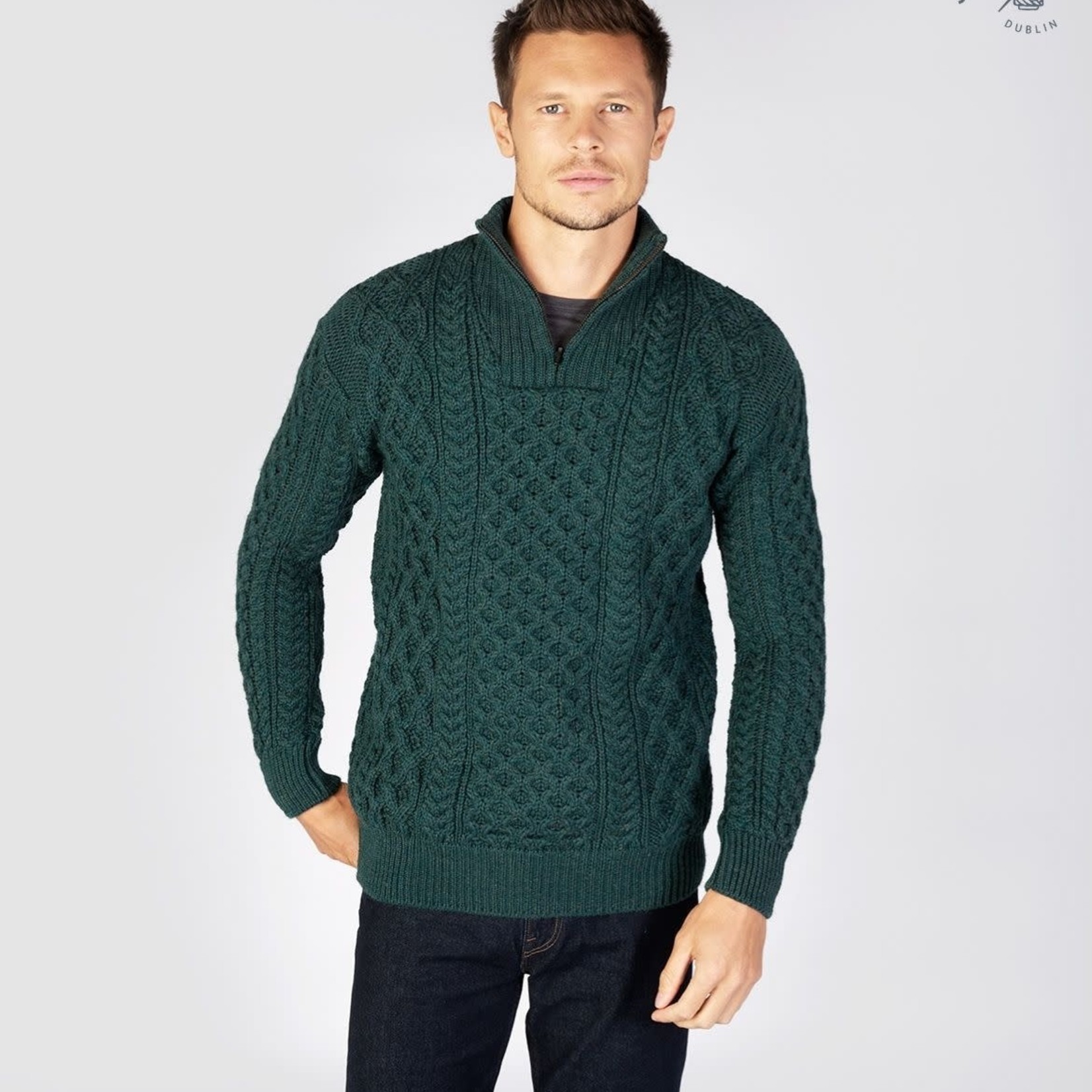 IrelandsEye Knitwear Wool 1/4 Zip Evergreen Sweater