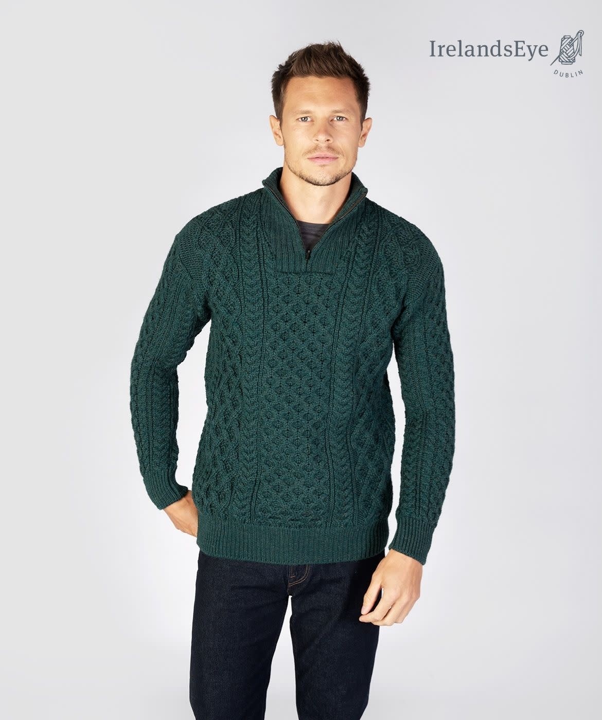 IrelandsEye Knitwear Wool 1/4 Zip Evergreen Sweater