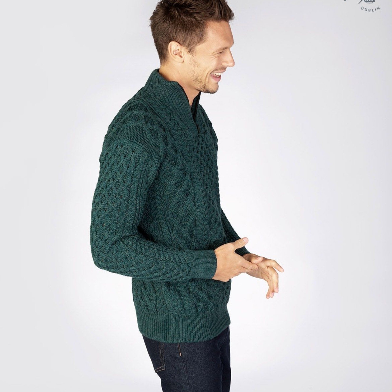 IrelandsEye Knitwear Wool 1/4 Zip Evergreen Sweater