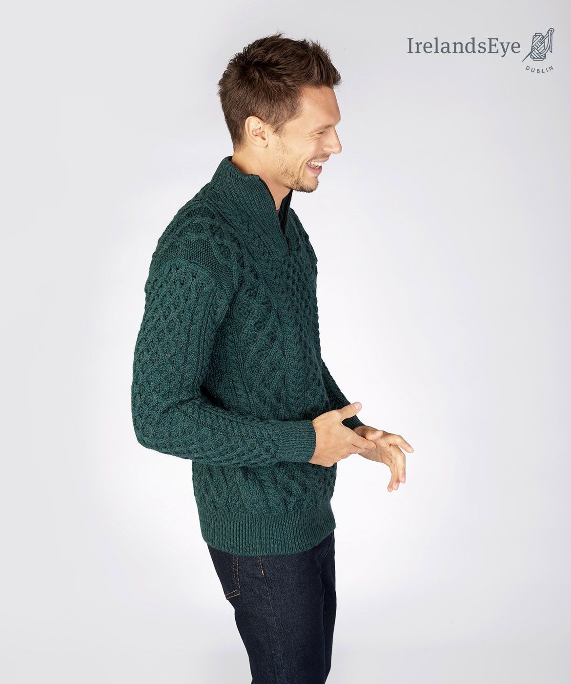 IrelandsEye Knitwear Wool 1/4 Zip Evergreen Sweater