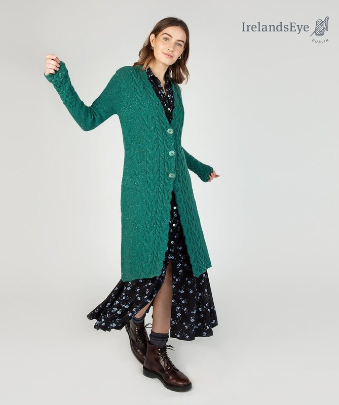 IrelandsEye Knitwear Horseshoe Cable Coat in Green Garden in Size Medium by IrelandsEye Knitwear