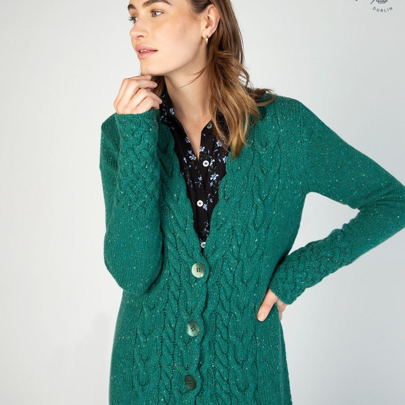 IrelandsEye Knitwear Horseshoe Cable Coat: Green Garden