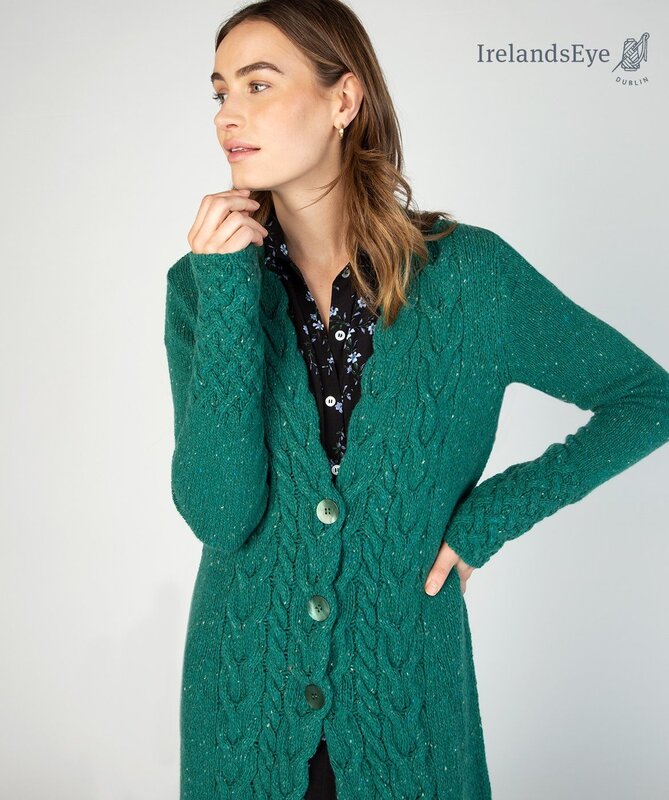 IrelandsEye Knitwear Horseshoe Cable Coat in Green Garden in Size Medium by IrelandsEye Knitwear