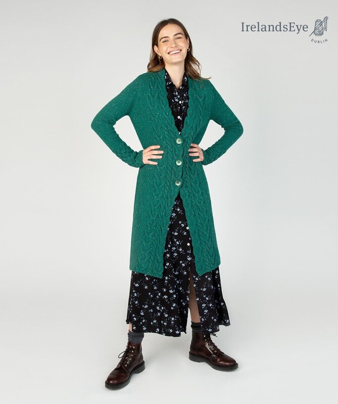 IrelandsEye Knitwear Horseshoe Cable Coat in Green Garden in Size Medium by IrelandsEye Knitwear