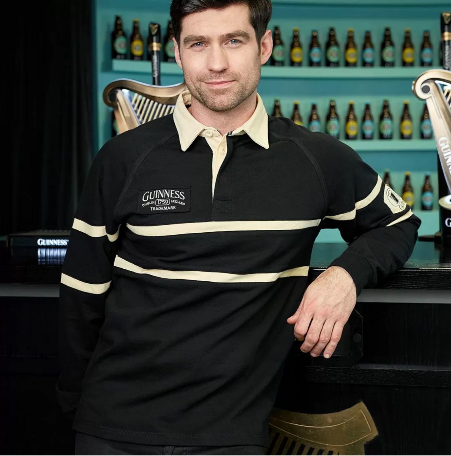 Guinness Guinness Cream & Black Rugby Shirt: Long Sleeve