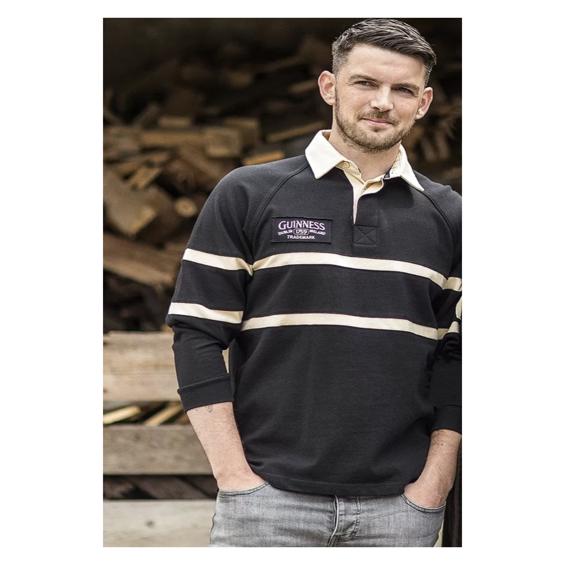 Guinness Guinness Cream & Black Rugby Shirt: Long Sleeve